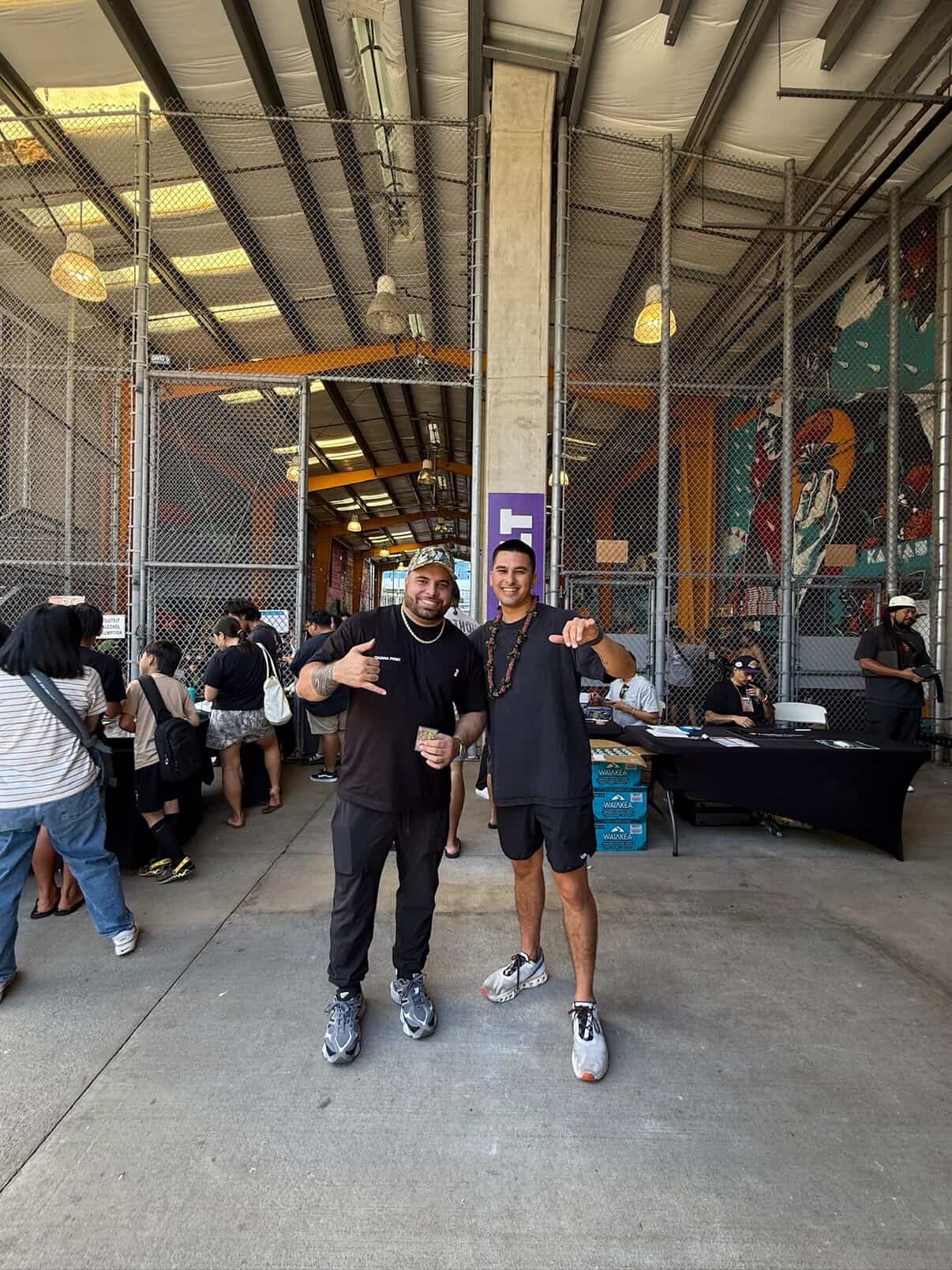 Keep It Aloha Card Show — Kamaka and crew throwing shakas at the SALT entrance